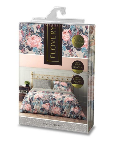 Pościel bawełniana 220x200 Flovery 001 kwiaty szara różowa 23 Faro Pościel bawełniana 220x200 Flovery 001 kwiaty szara różowa 23 Faro