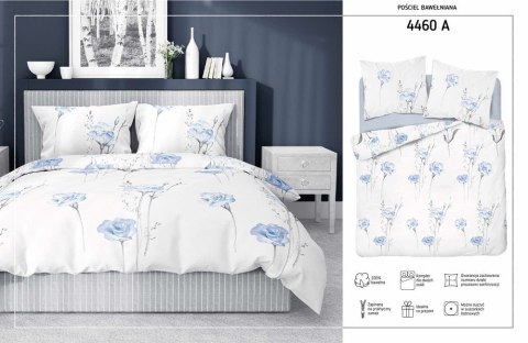 Pościel bawełniana 220x200 biała niebieska kwiaty 4460 A bawełna 40 Pościel bawełniana 220x200 biała niebieska kwiaty 4460 A bawełna 40