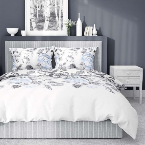 Pościel bawełniana 220x200 biała szara błękitna kwiaty 4462 B bawełna 40 Pościel bawełniana 220x200 biała szara błękitna kwiaty 4462 B bawełna 40