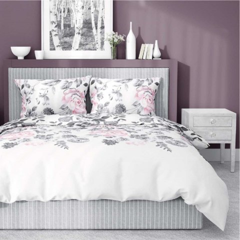 Pościel bawełniana 220x200 biała szara różowa kwiaty 4462 A bawełna 40 Pościel bawełniana 220x200 biała szara różowa kwiaty 4462 A bawełna 40