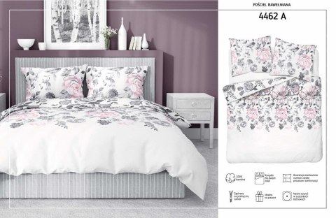 Pościel bawełniana 220x200 biała szara różowa kwiaty 4462 A bawełna 40 Pościel bawełniana 220x200 biała szara różowa kwiaty 4462 A bawełna 40