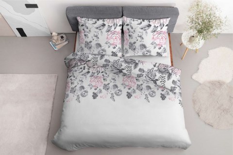Pościel bawełniana 220x200 biała szara różowa kwiaty 4462 A bawełna 40 Pościel bawełniana 220x200 biała szara różowa kwiaty 4462 A bawełna 40