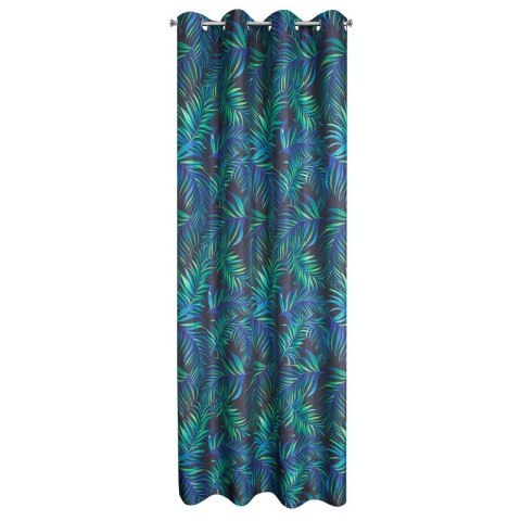 Zasłona 140x250 Palms liście czarna turkusowa zielona zielony gotowa na przelotkach D91 Zasłona 140x250 Palms liście czarna turkusowa zielona zielony gotowa na przelotkach D91