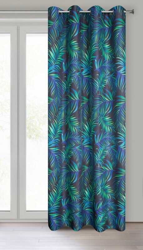 Zasłona 140x250 Palms liście czarna turkusowa zielona zielony gotowa na przelotkach D91 Zasłona 140x250 Palms liście czarna turkusowa zielona zielony gotowa na przelotkach D91