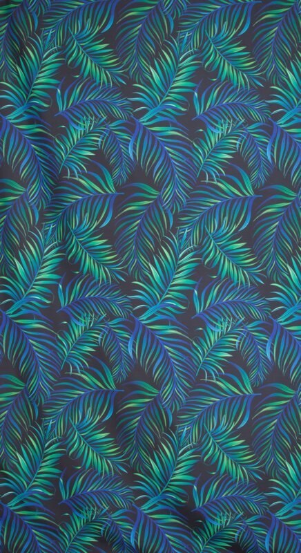 Zasłona 140x250 Palms liście czarna turkusowa zielona zielony gotowa na przelotkach D91 Zasłona 140x250 Palms liście czarna turkusowa zielona zielony gotowa na przelotkach D91