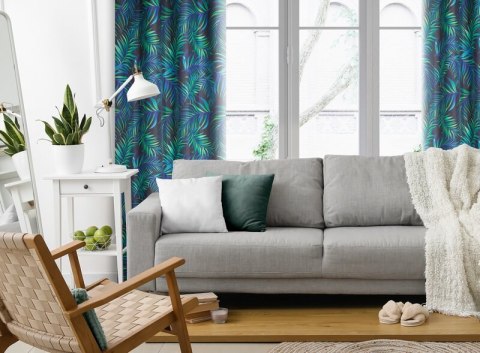 Zasłona 140x250 Palms liście czarna turkusowa zielona zielony gotowa na przelotkach D91 Zasłona 140x250 Palms liście czarna turkusowa zielona zielony gotowa na przelotkach D91