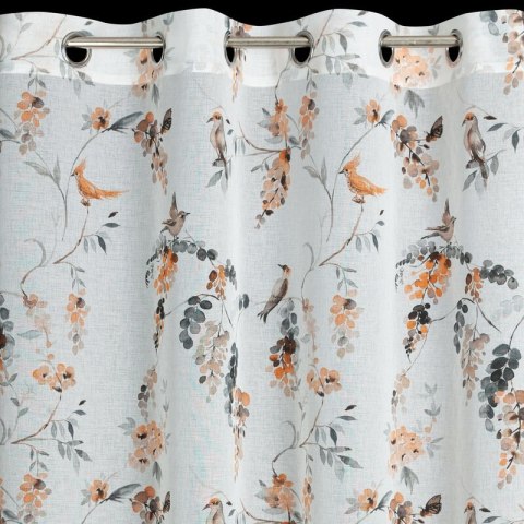 Zasłona 140x250 Riki biała ruda z etaminy z motywem botanicznym gotowa na przelotkach Eurofirany Zasłona 140x250 Riki biała ruda z etaminy z motywem botanicznym gotowa na przelotkach Eurofirany