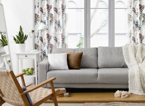 Zasłona 140x270 Marina biała stalowa z etaminy z motywem botanicznym gotowa na taśmie Eurofirany Zasłona 140x270 Marina biała stalowa z etaminy z motywem botanicznym gotowa na taśmie Eurofirany