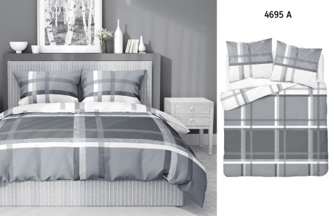 Pościel bawełniana 220x200 Kratka szara 4695 A bawełna 40 Pościel bawełniana 220x200 Kratka szara 4695 A bawełna 40