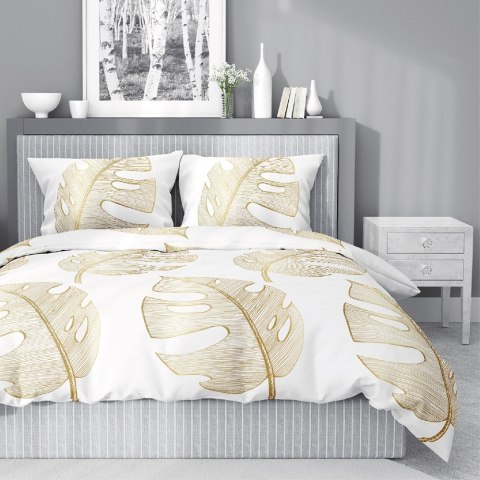 Pościel bawełniana 220x200 Liście biała złota 4690 A bawełna 40 Pościel bawełniana 220x200 Liście biała złota 4690 A bawełna 40