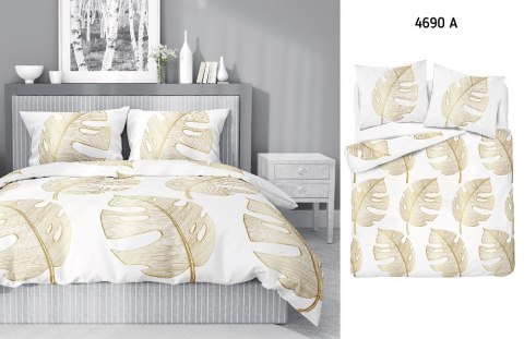 Pościel bawełniana 220x200 Liście biała złota 4690 A bawełna 40 Pościel bawełniana 220x200 Liście biała złota 4690 A bawełna 40