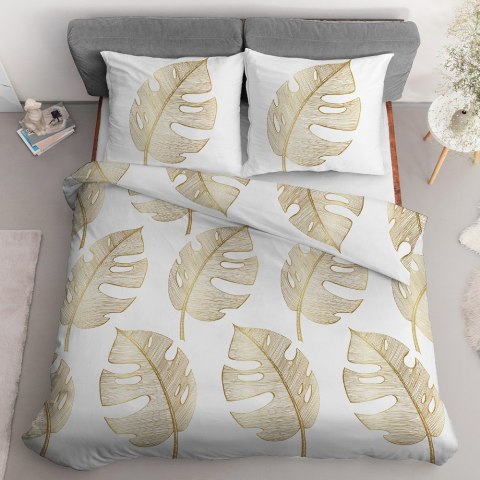 Pościel bawełniana 220x200 Liście biała złota 4690 A bawełna 40 Pościel bawełniana 220x200 Liście biała złota 4690 A bawełna 40
