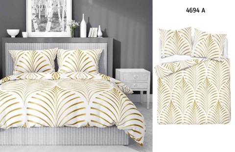 Pościel bawełniana 220x200 Liście biała złota 4694 A bawełna 40 Pościel bawełniana 220x200 Liście biała złota 4694 A bawełna 40