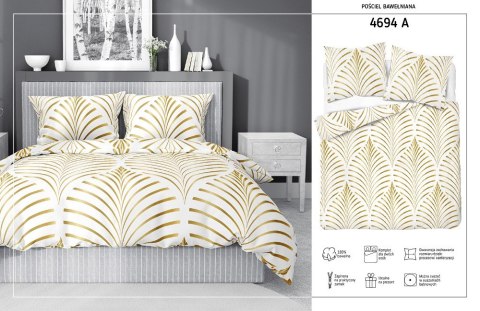 Pościel bawełniana 220x200 Liście biała złota 4694 A bawełna 40 Pościel bawełniana 220x200 Liście biała złota 4694 A bawełna 40
