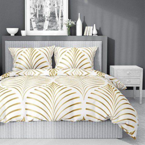 Pościel bawełniana 220x200 Liście biała złota 4694 A bawełna 40 Pościel bawełniana 220x200 Liście biała złota 4694 A bawełna 40