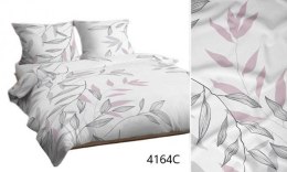 Pościel flanelowa 140x200 biała szara pudrowa liście 4164 C Flanela Max zapinana na guziki