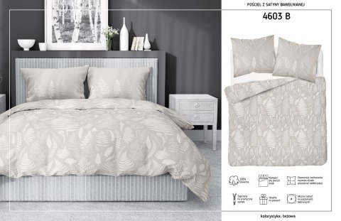 Pościel satynowa 160x200 beżowa liście 4603 B Home Satin 131 Pościel satynowa 160x200 beżowa liście 4603 B Home Satin 131
