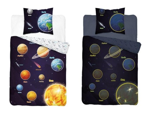 Pościel świecąca w ciemności 140x200 Kosmos planety granatowa kolorowa 4639 A Fluo 76 Pościel świecąca w ciemności 140x200 Kosmos planety granatowa kolorowa 4639 A Fluo 76