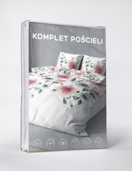 Pościel z mikrofibry 160x200 Kwiaty biała różowa zielona 4587 A 30 Light
