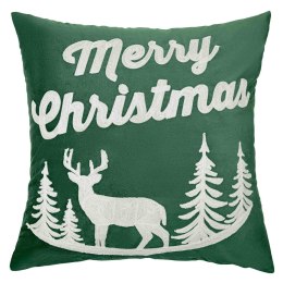 Poszewka świąteczna 45x45 Renifer zielona butelkowa Merry Christmas BN23