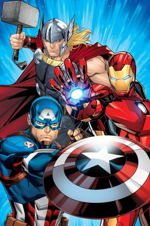 Kocyk z mikrofibry 100x150 Avengers Heroes niebieski czerwony JF23 Kocyk z mikrofibry 100x150 Avengers Heroes niebieski czerwony JF23