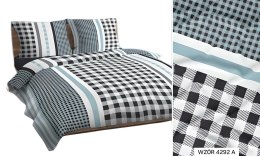 Pościel bawełniana 140x200 miętowa czarna krata 4292 A bawełna Max