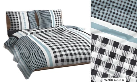 Pościel bawełniana 140x200 miętowa czarna krata 4292 A bawełna Max Pościel bawełniana 140x200 miętowa czarna krata 4292 A bawełna Max
