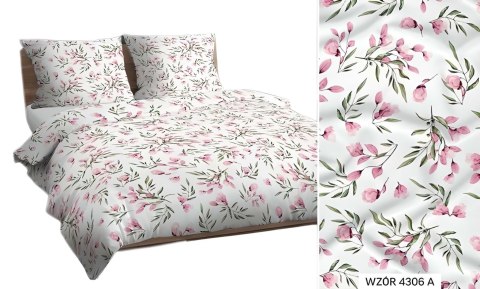Pościel bawełniana 160x200 biała różowa zielona kwiatki 4306 A bawełna Max Pościel bawełniana 160x200 biała różowa zielona kwiatki 4306 A bawełna Max