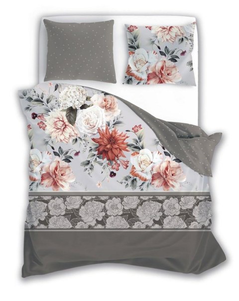 Pościel satynowa 160x200 Pure Sateen 007 beżowa szara kwiaty Faro Pościel satynowa 160x200 Pure Sateen 007 beżowa szara kwiaty Faro