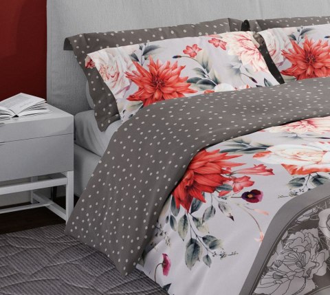 Pościel satynowa 160x200 Pure Sateen 007 beżowa szara kwiaty Faro Pościel satynowa 160x200 Pure Sateen 007 beżowa szara kwiaty Faro