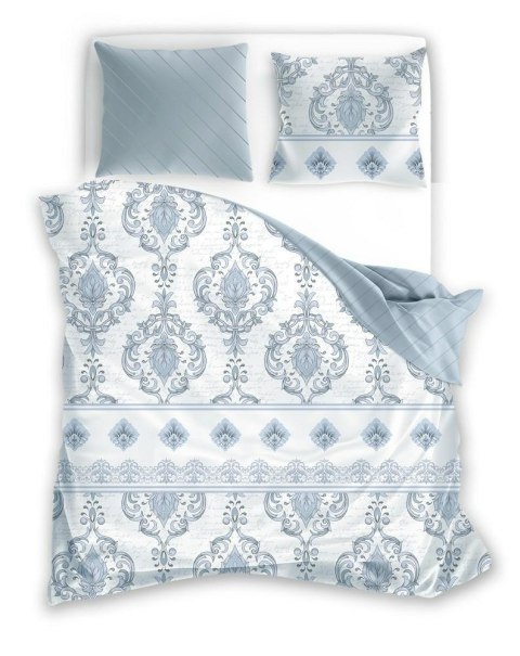 Pościel satynowa 160x200 Pure Sateen 013 biała niebieska ornamenty Faro Pościel satynowa 160x200 Pure Sateen 013 biała niebieska ornamenty Faro