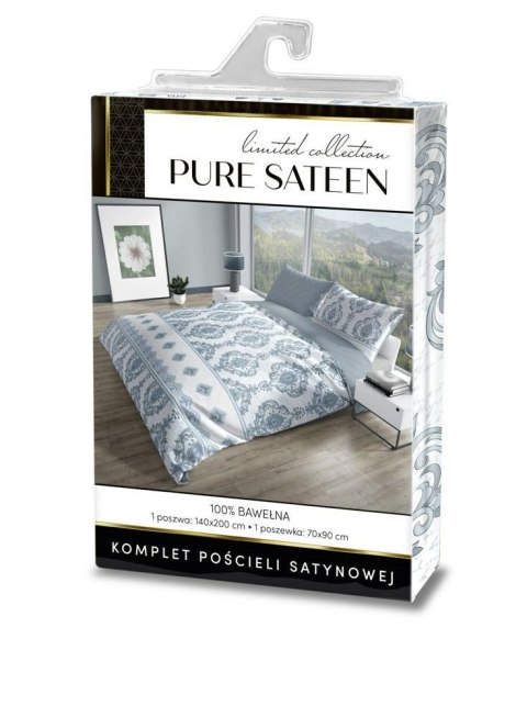 Pościel satynowa 160x200 Pure Sateen 013 biała niebieska ornamenty Faro Pościel satynowa 160x200 Pure Sateen 013 biała niebieska ornamenty Faro