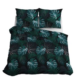 Pościel satynowa 180x200 czarna turkusowa liście 4680 B Home Satin 40