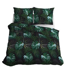 Pościel satynowa 180x200 czarna zielona liście 4680 A Home Satin 40