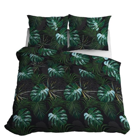 Pościel satynowa 180x200 czarna zielona liście 4680 A Home Satin 40 Pościel satynowa 180x200 czarna zielona liście 4680 A Home Satin 40