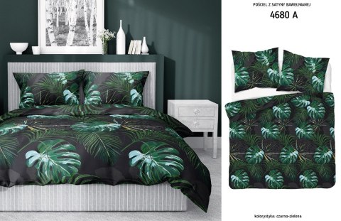 Pościel satynowa 180x200 czarna zielona liście 4680 A Home Satin 40 Pościel satynowa 180x200 czarna zielona liście 4680 A Home Satin 40