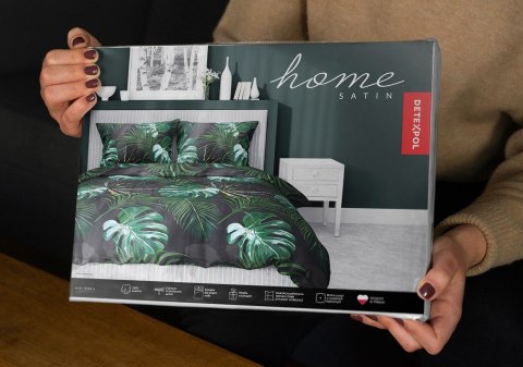 Pościel satynowa 180x200 czarna zielona liście 4680 A Home Satin 40 Pościel satynowa 180x200 czarna zielona liście 4680 A Home Satin 40