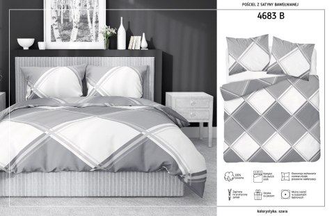 Pościel satynowa 180x200 szara biała 4683 B Home Satin 40 Pościel satynowa 180x200 szara biała 4683 B Home Satin 40