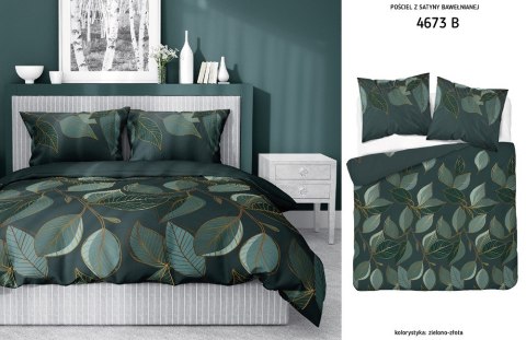 Pościel satynowa 180x200 zielona ciemna złota liście 4673 B Home Satin 40 Pościel satynowa 180x200 zielona ciemna złota liście 4673 B Home Satin 40