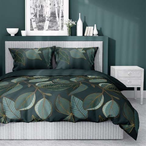 Pościel satynowa 180x200 zielona ciemna złota liście 4673 B Home Satin 40 Pościel satynowa 180x200 zielona ciemna złota liście 4673 B Home Satin 40