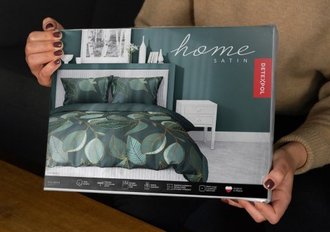 Pościel satynowa 180x200 zielona ciemna złota liście 4673 B Home Satin 40 Pościel satynowa 180x200 zielona ciemna złota liście 4673 B Home Satin 40