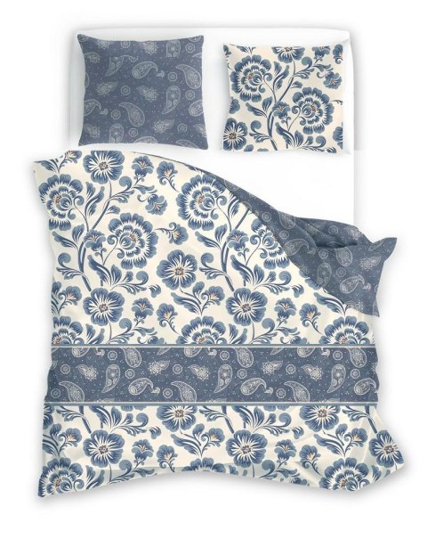 Pościel satynowa 220x200 Pure Sateen 008 kremowa niebieska kwiaty Faro Pościel satynowa 220x200 Pure Sateen 008 kremowa niebieska kwiaty Faro