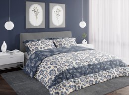 Pościel satynowa 220x200 Pure Sateen 008 kremowa niebieska kwiaty Faro