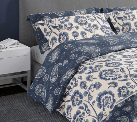 Pościel satynowa 220x200 Pure Sateen 008 kremowa niebieska kwiaty Faro Pościel satynowa 220x200 Pure Sateen 008 kremowa niebieska kwiaty Faro