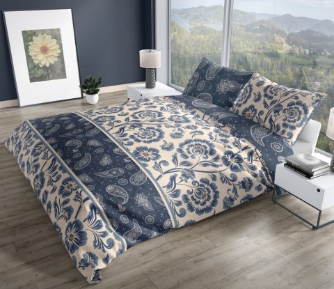 Pościel satynowa 220x200 Pure Sateen 008 kremowa niebieska kwiaty Faro Pościel satynowa 220x200 Pure Sateen 008 kremowa niebieska kwiaty Faro