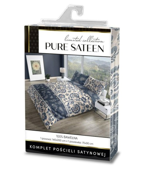 Pościel satynowa 220x200 Pure Sateen 008 kremowa niebieska kwiaty Faro Pościel satynowa 220x200 Pure Sateen 008 kremowa niebieska kwiaty Faro