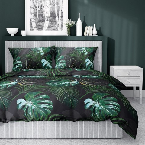 Pościel satynowa 220x200 czarna zielona liście 4680 A Home Satin 40 Pościel satynowa 220x200 czarna zielona liście 4680 A Home Satin 40