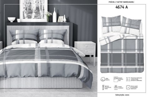 Pościel satynowa 220x200 szara biała 4674 A Home Satin 40 Pościel satynowa 220x200 szara biała 4674 A Home Satin 40
