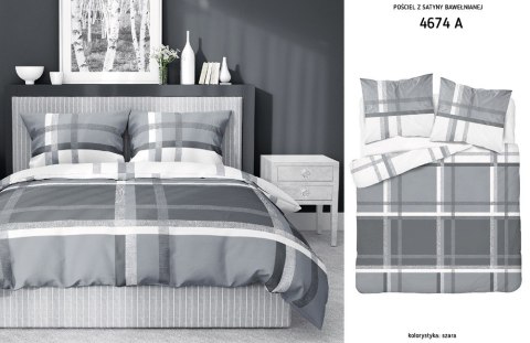 Pościel satynowa 220x200 szara biała 4674 A Home Satin 40 Pościel satynowa 220x200 szara biała 4674 A Home Satin 40