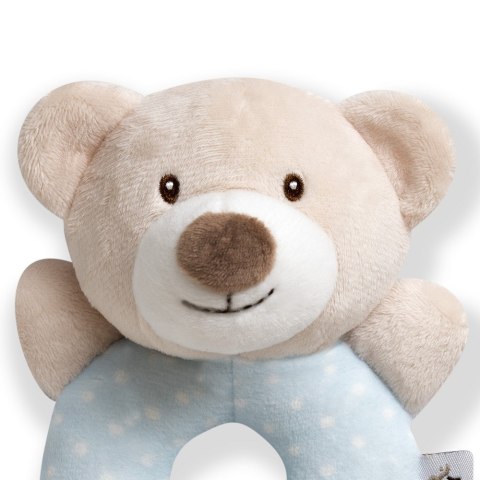 Grzechotka pluszowa zabawka Miś beżowy niebieski 17cm Grzechotka pluszowa zabawka Miś beżowy niebieski 17cm